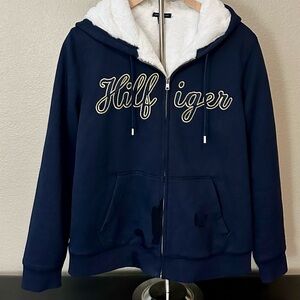 Tommy Hilfiger Men’s Sherpa Lined Zip Hoodie Navy Full Zip Jacket Size Large